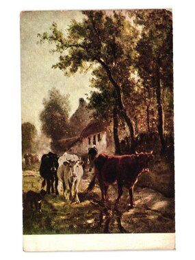 Golden Autumn Day Art Institute Postcard 1900s Postage Emile Van Marcke Belgian